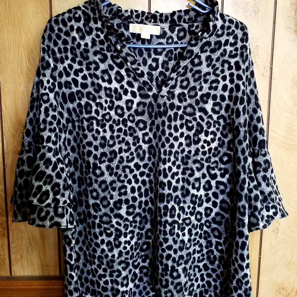Michael Kors Leopard Print Ruffle Sleeve Top